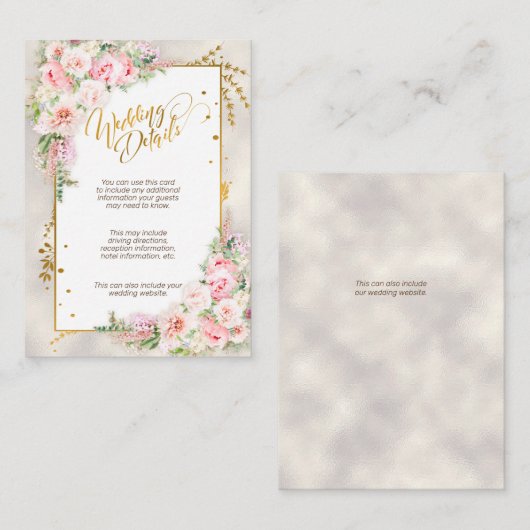 ピンク色の牡丹フローラ金ゴールドスクリプトとフレーム詳細 エンクロージャーカード (正面/裏面)