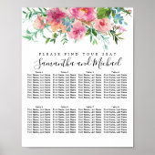 ピンク色の牡丹フローラ8結婚テーブルの座席表 ポスター (正面)