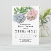 ピンク色の牡丹結婚の花のブライダルシャワー 招待状 (スタンド正面)