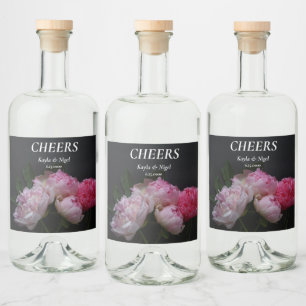 ピンク色の牡丹結婚の4種 リキュールボトルラベル