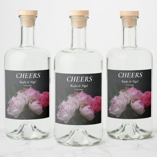 ピンク色の牡丹結婚の4種 リキュールボトルラベル (ボトル)