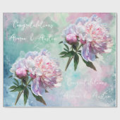 ピンク色の牡丹(青/ピンク結婚/シャワー) ラッピングペーパー (フラット)