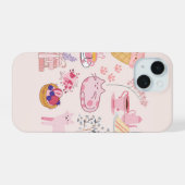 ピンク色の猫たちの居心地 iPhone 15ケース (裏面横)