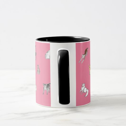 ピンク色の猫のピエロ マグカップ (ハンドル)