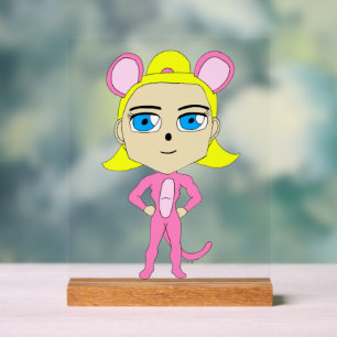 ピンク色の猫 アクリルサイン