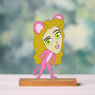 ピンク色の猫 アクリルサイン