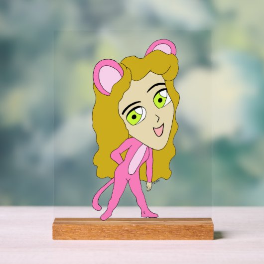 ピンク色の猫 アクリルサイン (ニュートラル)