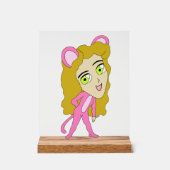 ピンク色の猫 アクリルサイン (正面)