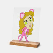 ピンク色の猫 アクリルサイン (傾斜)