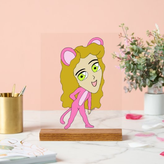 ピンク色の猫 アクリルサイン (ウェディング)