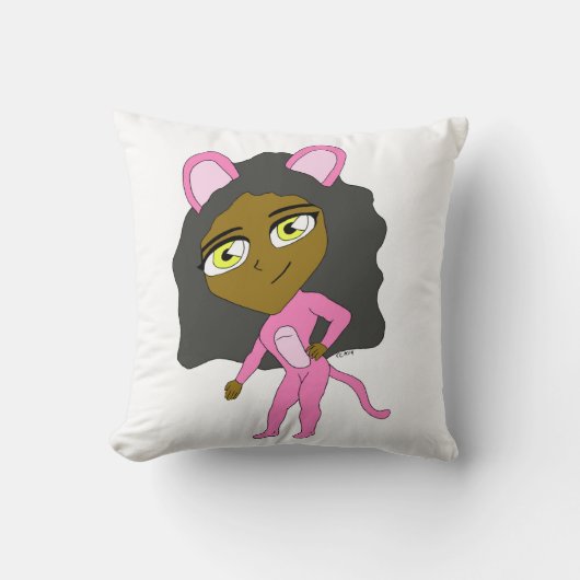 ピンク色の猫 クッション (正面)