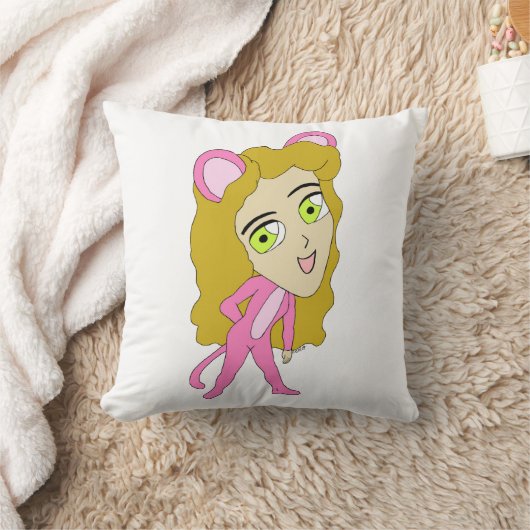 ピンク色の猫 クッション (ブランケット)