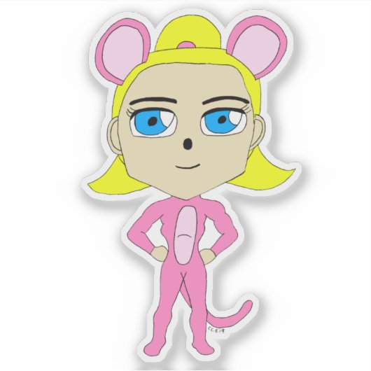 ピンク色の猫 シール (正面)