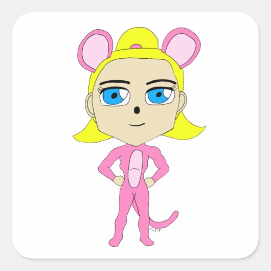 ピンク色の猫 スクエアシール (正面)