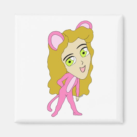 ピンク色の猫 マグネット (正面)