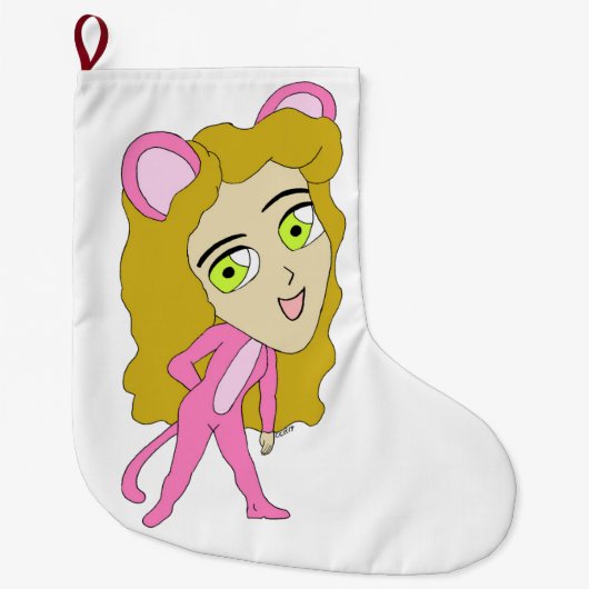 ピンク色の猫 ラージクリスマスストッキング (正面)