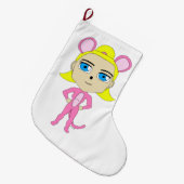 ピンク色の猫 ラージクリスマスストッキング (正面 (吊り時))