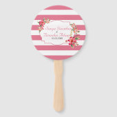 ピンク色の白いグリッターフレームとストライプ ハンドファン (裏面)