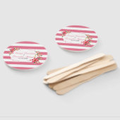 ピンク色の白いグリッターフレームとストライプ ハンドファン (組立なし)