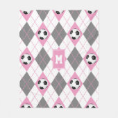 ピンク色の白いサッカーアーガイルの柄 フリースブランケット (正面)