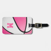 ピンク色の白いチームカラーのバスケパーソナライズされたット ラゲッジタグ (正面横)