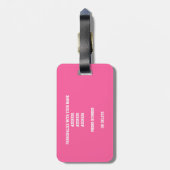 ピンク色の白いチームカラーのバスケパーソナライズされたット ラゲッジタグ (裏面縦)