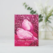 ピンク色の白いハト明るい赤紫色 シーズンポストカード (スタンド正面)