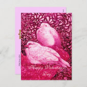 ピンク色の白いハト明るい赤紫色 シーズンポストカード (正面/裏面)