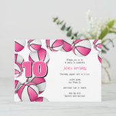 ピンク色の白いバスケットボールの女の子の誕生日パーティー 招待状 (スタンド正面)