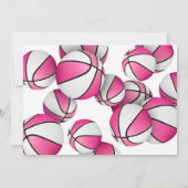 ピンク色の白いバスケットボールの女の子の誕生日パーティー 招待状 (裏面)