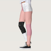 ピンク色の白いピンクの白い大理石カラーブロック レギンス (左)