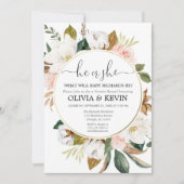 ピンク色の白いフローラの淡い水色 招待状 (正面)