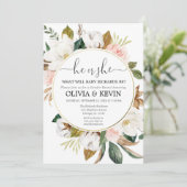 ピンク色の白いフローラの淡い水色 招待状 (スタンド正面)