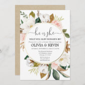 ピンク色の白いフローラの淡い水色 招待状 (正面/裏面)