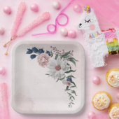 ピンク色の白いフローラの結婚緑 ペーパープレート (パーティー)