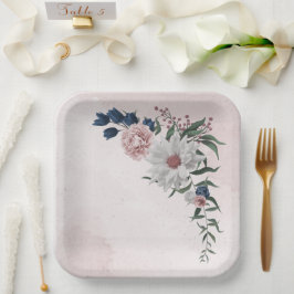 ピンク色の白いフローラの結婚緑 ペーパープレート