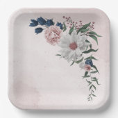 ピンク色の白いフローラの結婚緑 ペーパープレート (正面)