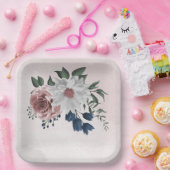 ピンク色の白いフローラの結婚緑 ペーパープレート (パーティー)