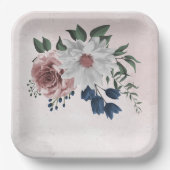ピンク色の白いフローラの結婚緑 ペーパープレート (正面)