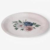 ピンク色の白いフローラの結婚緑 ペーパープレート (アングル)