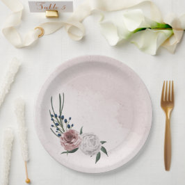 ピンク色の白いフローラの結婚緑 ペーパープレート