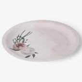 ピンク色の白いフローラの結婚緑 ペーパープレート (アングル)