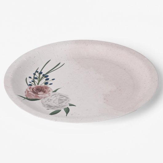 ピンク色の白いフローラの結婚緑 ペーパープレート (アングル)