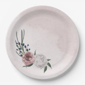 ピンク色の白いフローラの結婚緑 ペーパープレート (正面)
