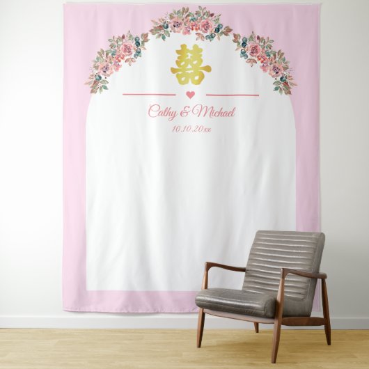ピンク色の白いフローラ中国の結婚アーチの背景 タペストリー (インサイチュ)