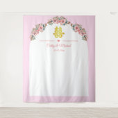 ピンク色の白いフローラ中国の結婚アーチの背景 タペストリー (正面)