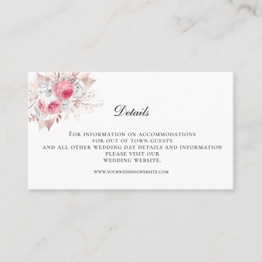 ピンク色の白いフローラ結婚の詳細エンクロージャカード エンクロージャーカード (正面)