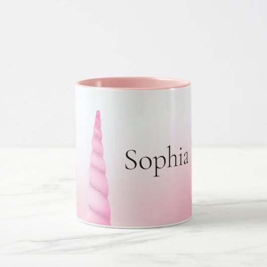 ピンク色の白いユニコーンパーソナライズされた マグカップ (中央)