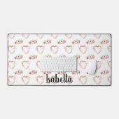 ピンク色の白いロベバードの花のハート名scipt デスクマット (キーボード&マウス)
