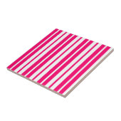ピンク色の白い垂直ストライプパターンデザイン タイル (側面)